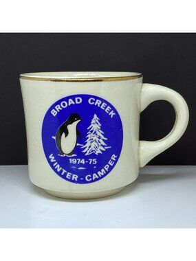 Boy Scouts Vintage Coffee Mug Broad Creek Winter Camper 1974-1975 Penguin Tree